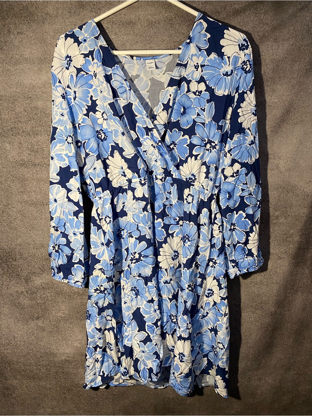 Old Navy Women's Floral Surplice V-Neck Long Sleeve Dress Size L Blue White
